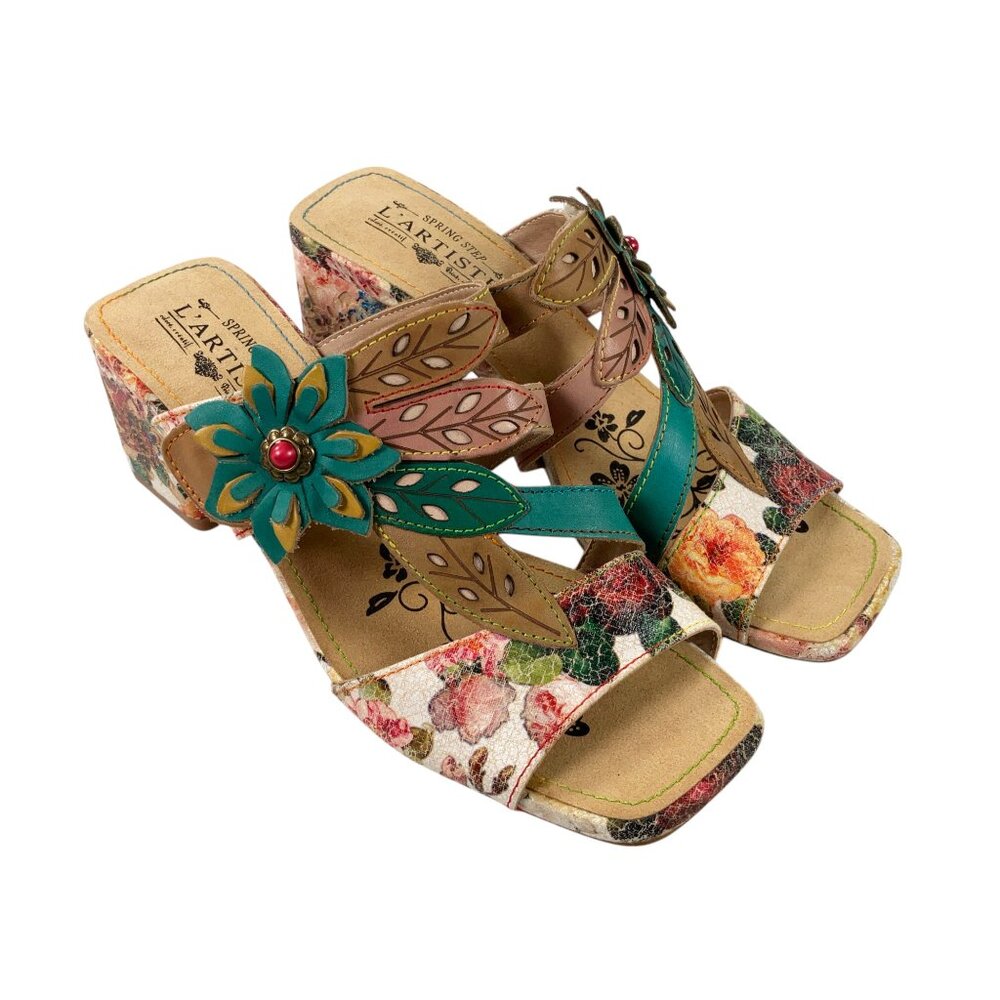 Spring Step L'Artiste Izetru Fleur Heel Sandals EU 40 / US 9 Floral Embellished